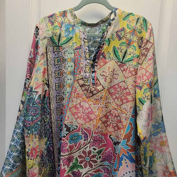 Johnny Was Tops - Johnny Was Colorful Floral Silk Blouse